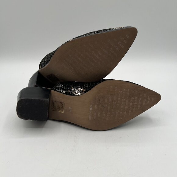 Chocolat Blu Women's Leather CLINT Black & Gold Snakeskin Print Mules Size 36 - Picture 6 of 7